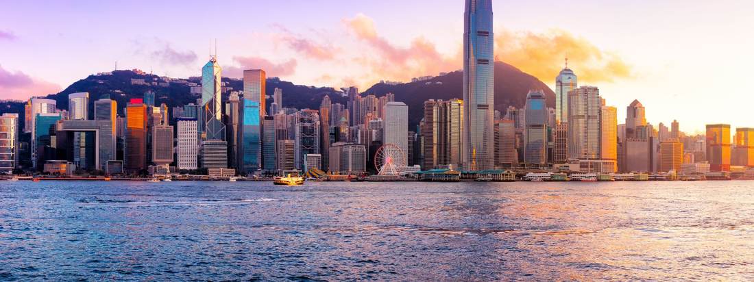 Hong Kong harbour and traditional junk boat