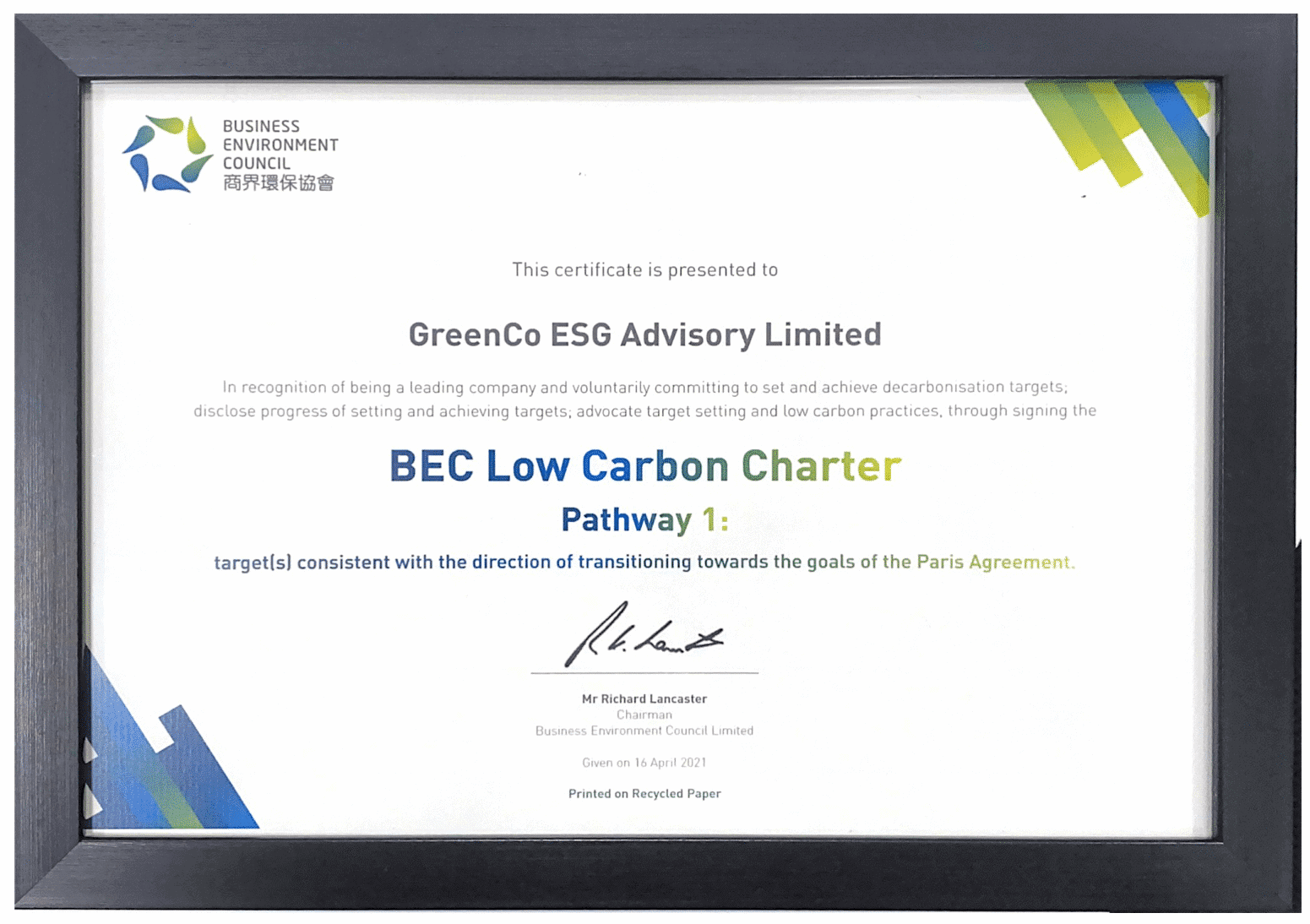 Low Carbon Charter – Certificate-1